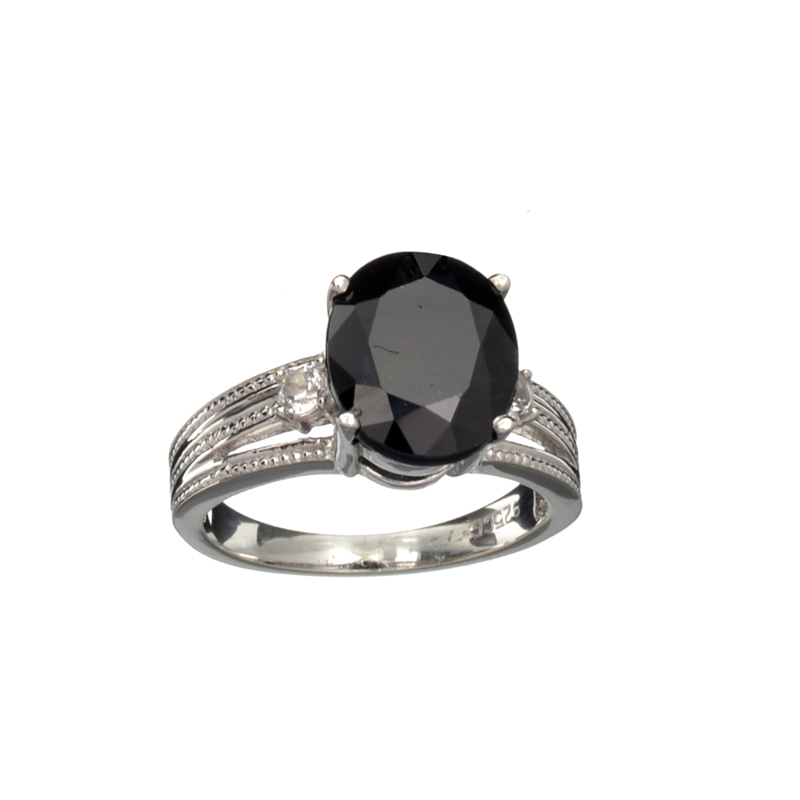 2.75CT Dark Blue Sapphire And Cubic Zirconia Sterling Silver Ring
