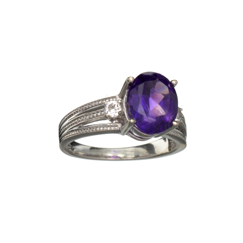 2.65CT Purple Amethyst And Cubic Zirconia Sterling Silver Ring