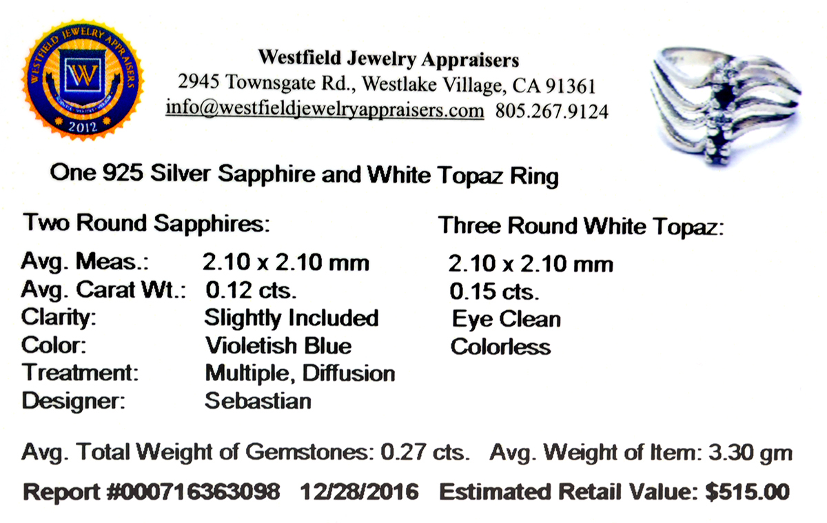 0.27CT Round Cut Sapphire And White Topaz Sterling Silver Ring - Image 2