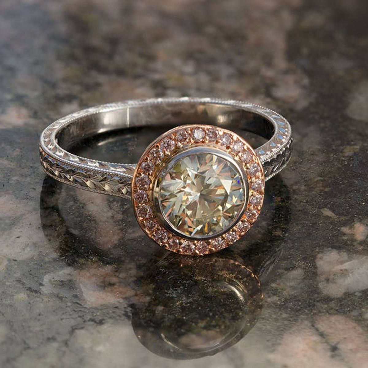 Amazing Value! 1 Carat Center Diamond 18KT Two Tone Gold Diamond Engagement Ring! (VGN B-185)