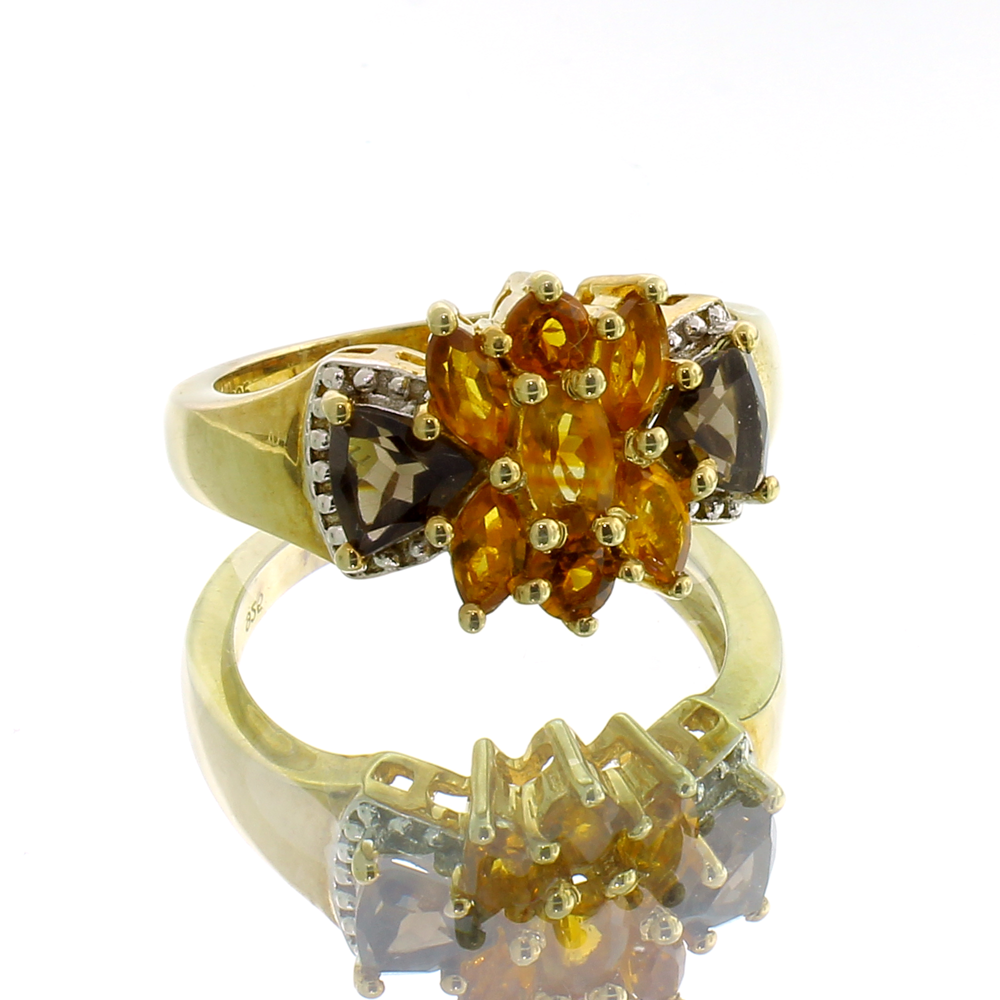 14K Yellow Gold Plated 1.88CT Madeira Citrine and Smoky Topaz Sterling Silver Ring