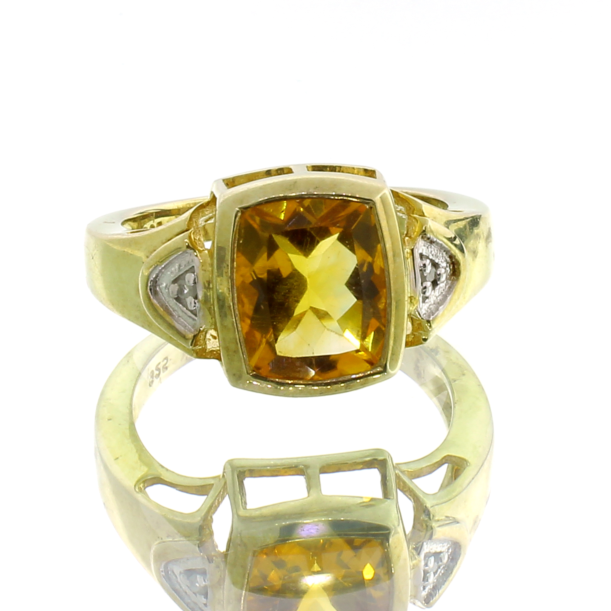 14K Yellow Gold Plated 2.61CT Madeira Citrine and White Topaz Sterling Silver Ring