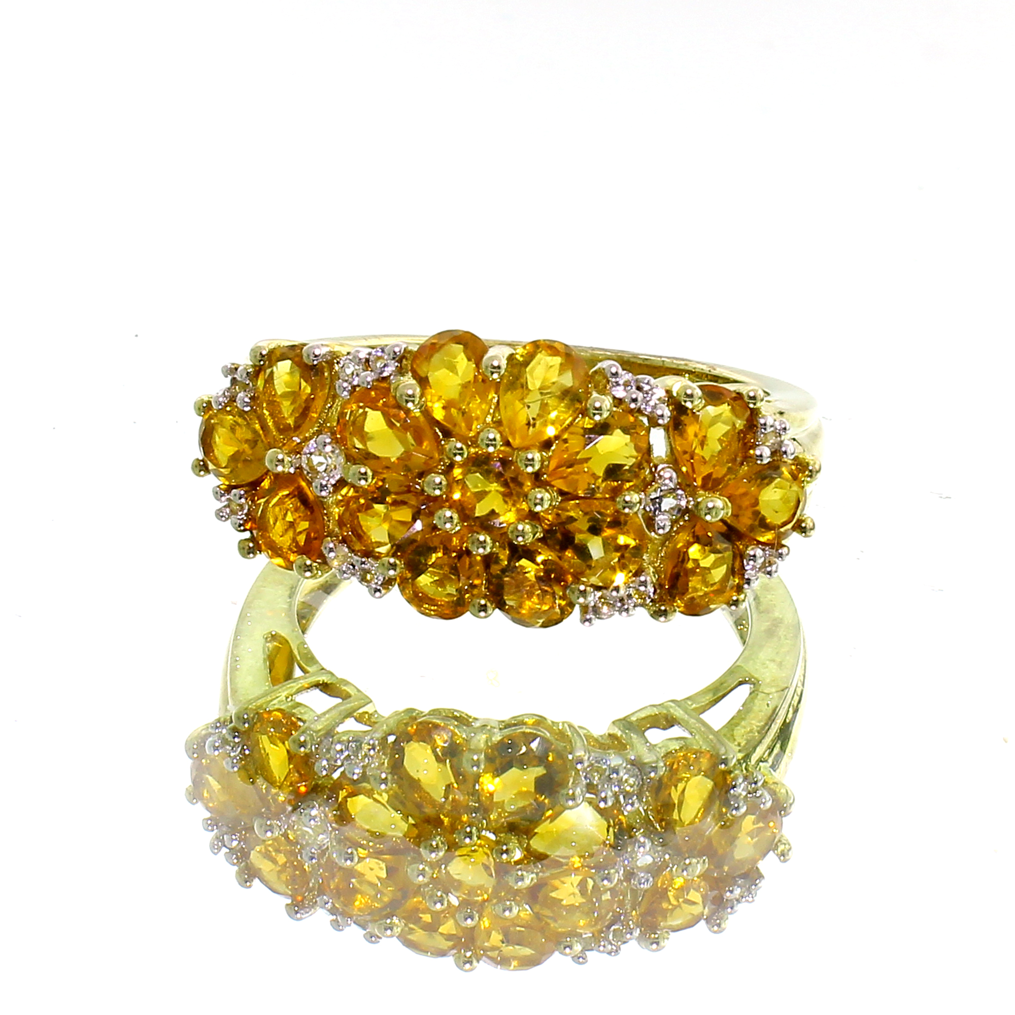 14K Yellow Gold Plated 2.48CT Madeira Citrine and White Topaz Sterling Silver Ring