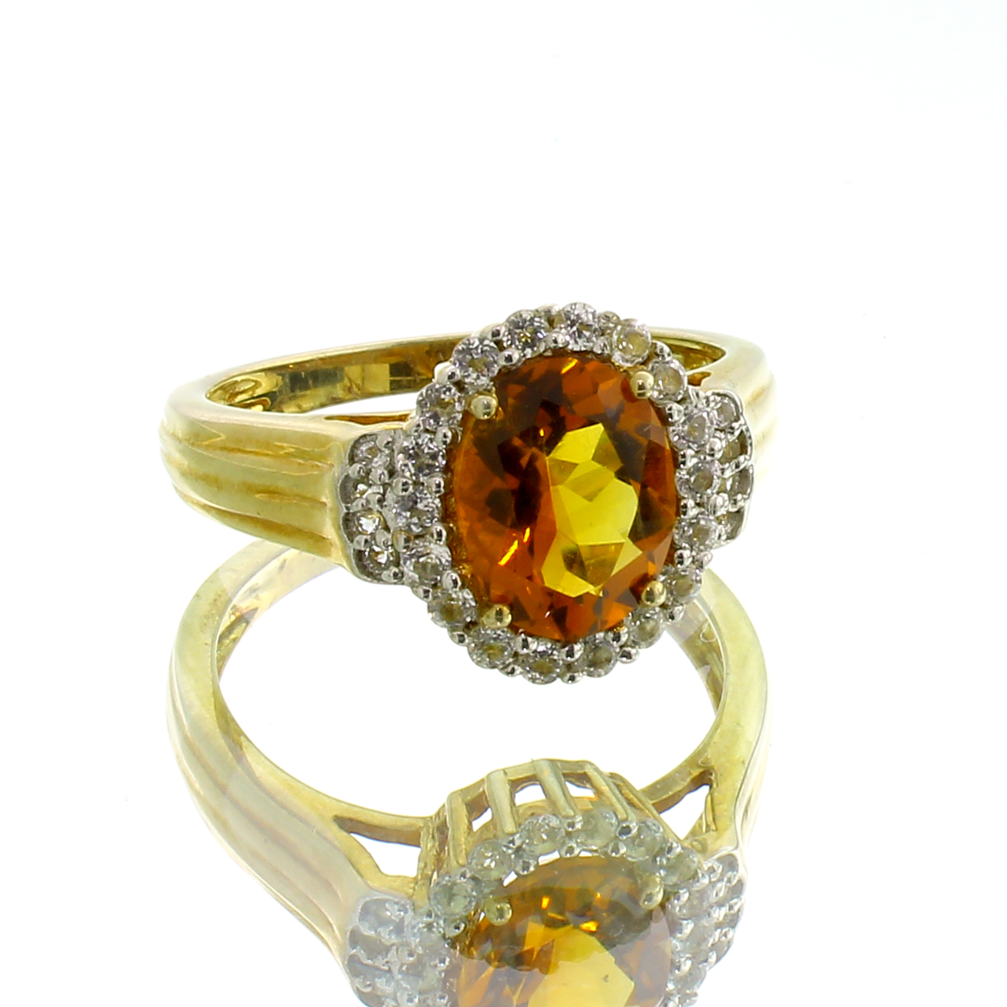 14K Yellow Gold Plated 2.14CT Madeira Citrine and White Topaz Sterling Silver Ring