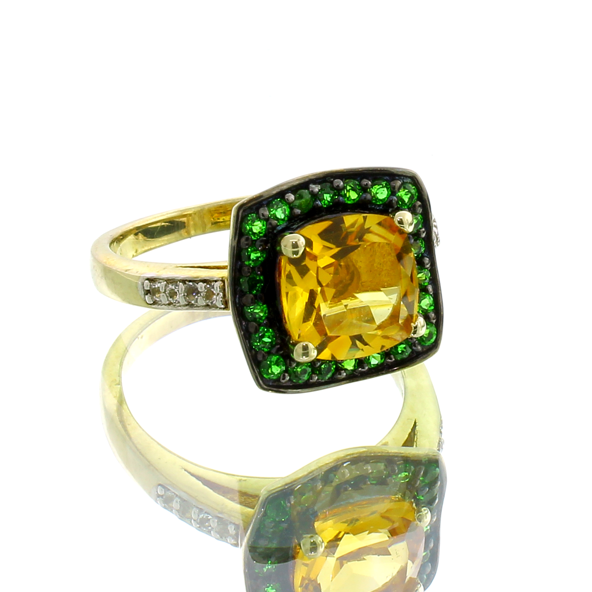 14K Yellow Gold Plated 2.17CT Madeira Citrine and White Topaz Sterling Silver Ring