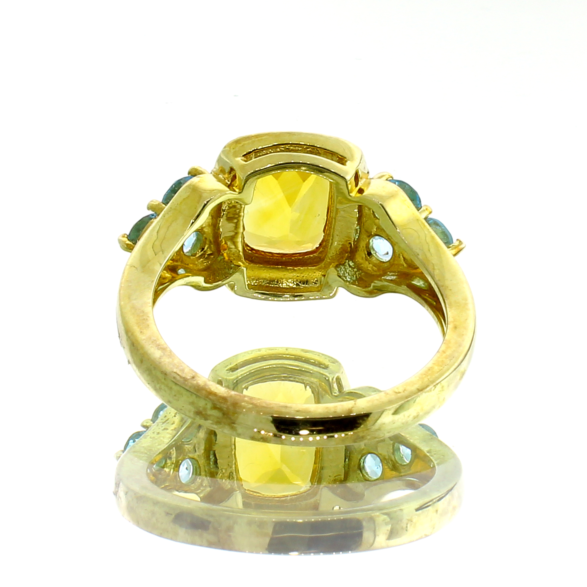 14K Yellow Gold Plated 2.37CT Madeira Citrine and Blue Topaz Sterling Silver Ring - Image 3