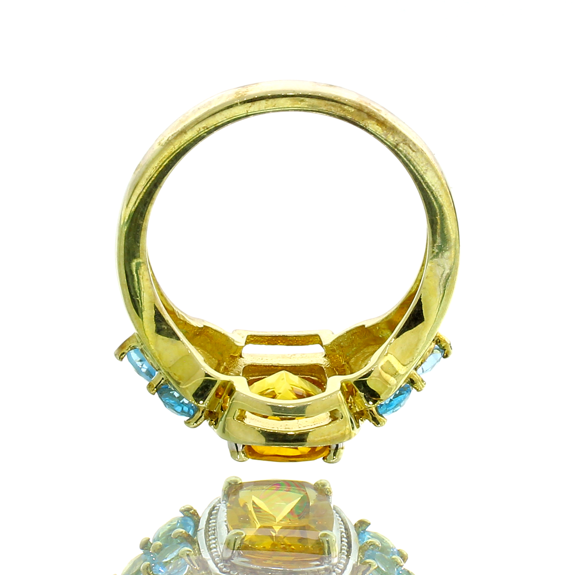 14K Yellow Gold Plated 2.37CT Madeira Citrine and Blue Topaz Sterling Silver Ring - Image 4