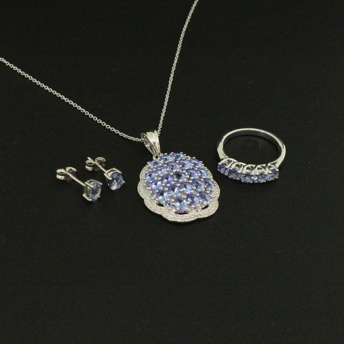 Tanzanite Ring size 6, Earrings, and Pendant Sterling Silver Collection