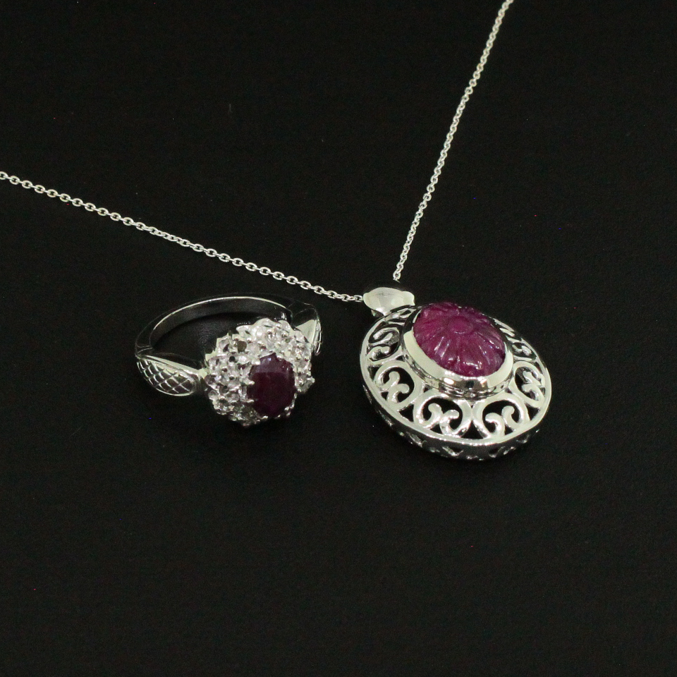 Ruby Ring size 7 and Pendant Sterling Silver Collection
