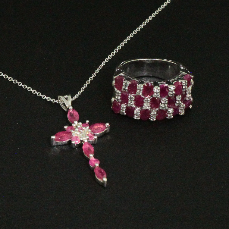 Ruby Ring size 6 and Pendant Sterling Silver Collection