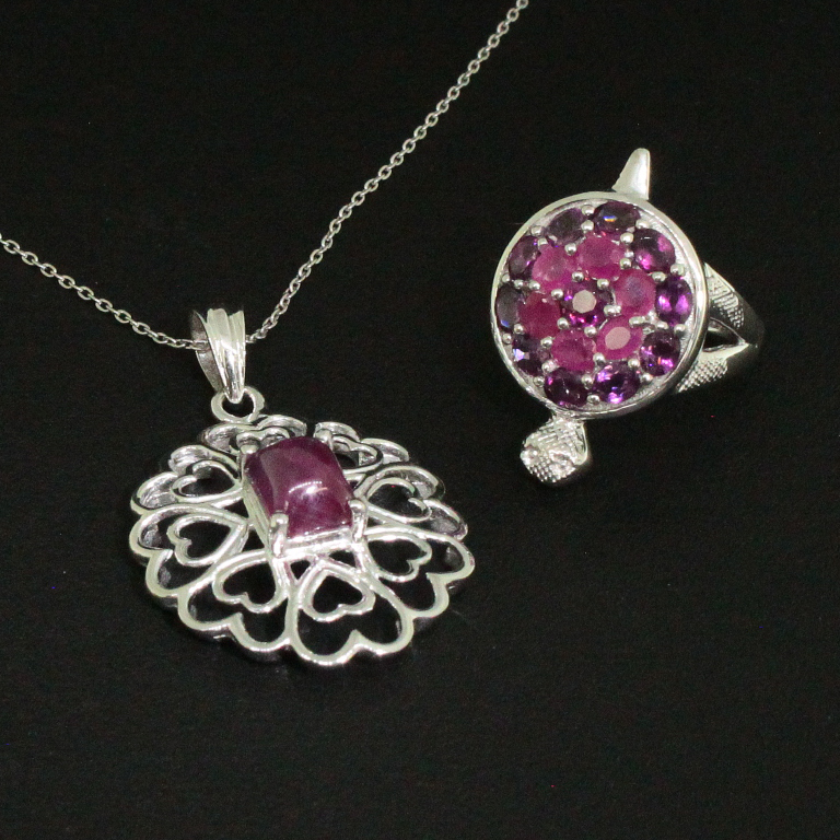 Ruby Ring size 7 and Pendant Sterling Silver Collection