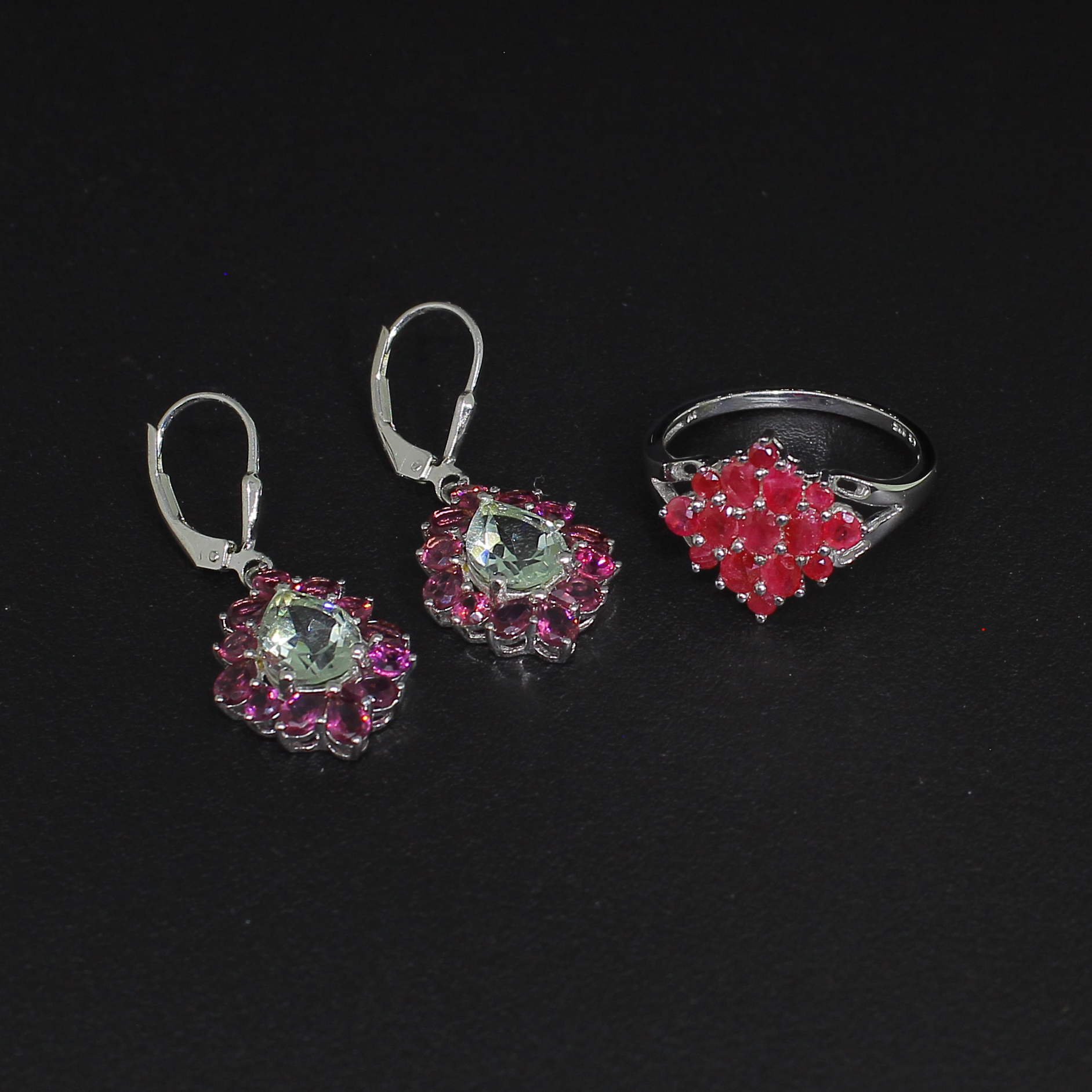 Ruby Ring and Rhodolite Earrings Sterling Silver Collection