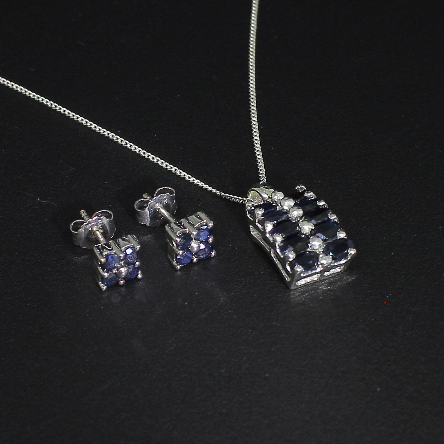 Sapphire Earrings and Pendant Sterling Silver Collection