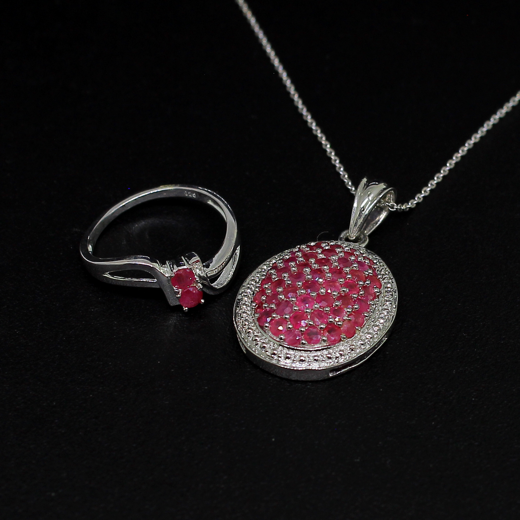 Ruby Ring Size 7 and Pendant Sterling Silver Collection
