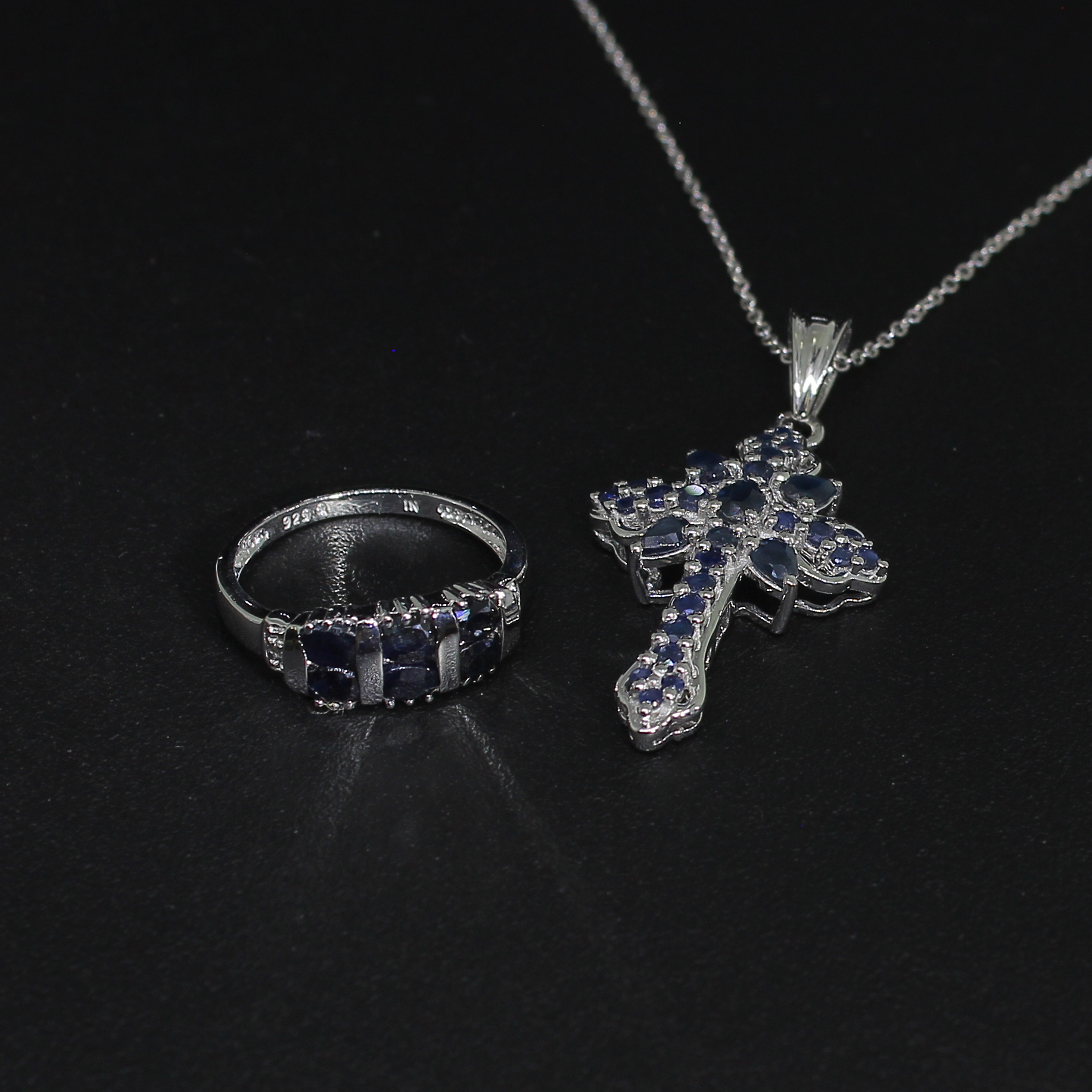 Sapphire Ring Size 6 and Pendant Sterling Silver Collection