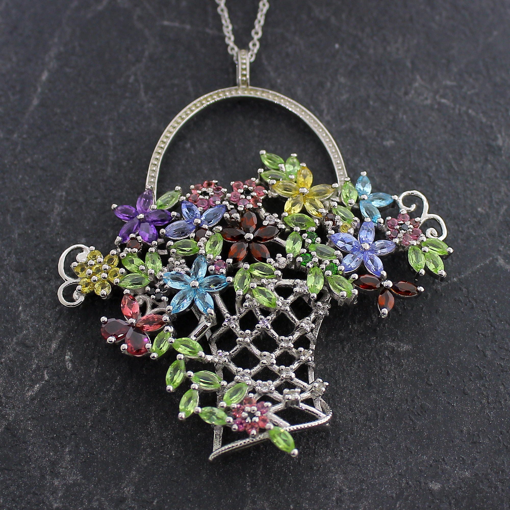 Multi-Gemstone Sterling Silver Pendant