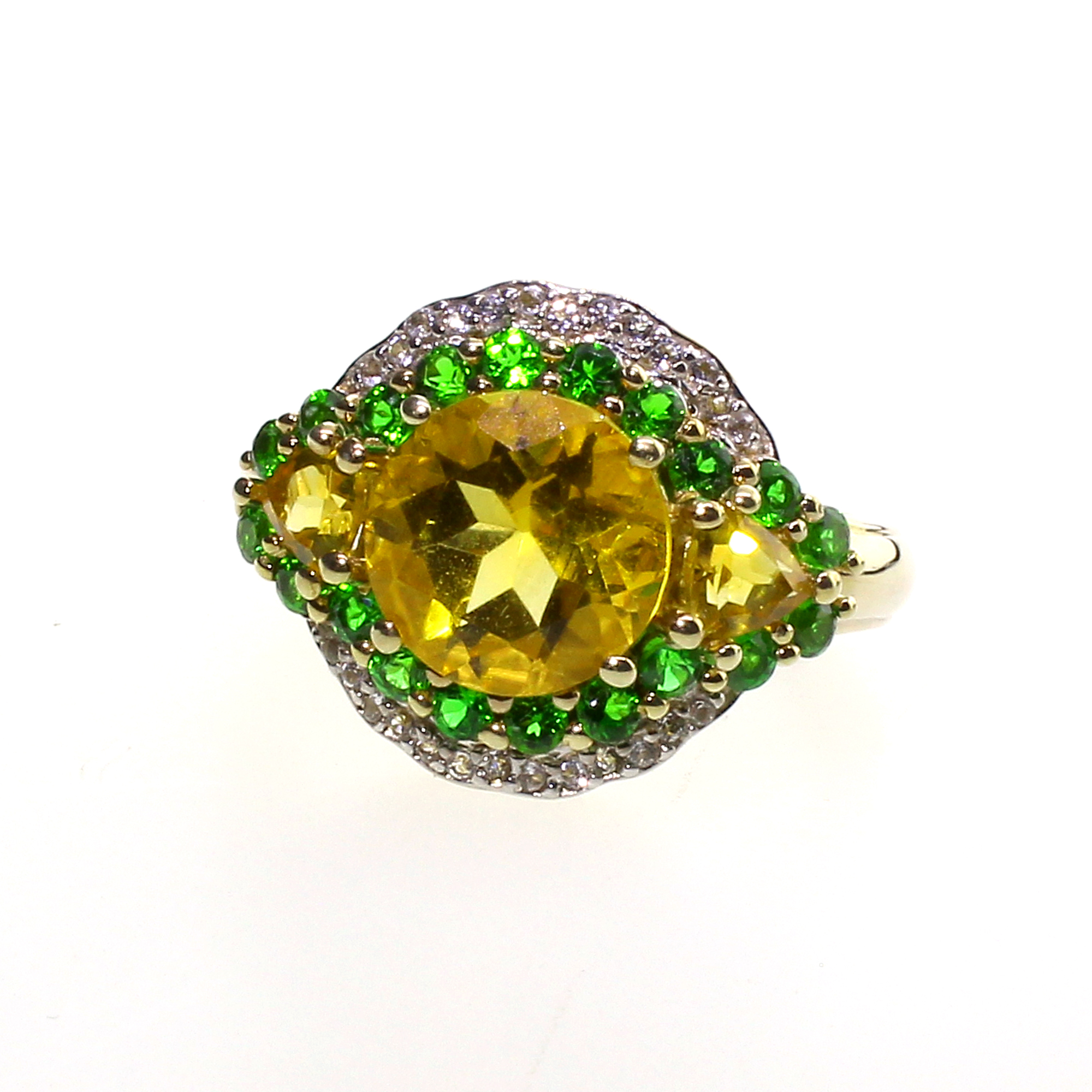 Round Cut Citrine and Multi Gemstone Sterling Silver Size 7 Ring