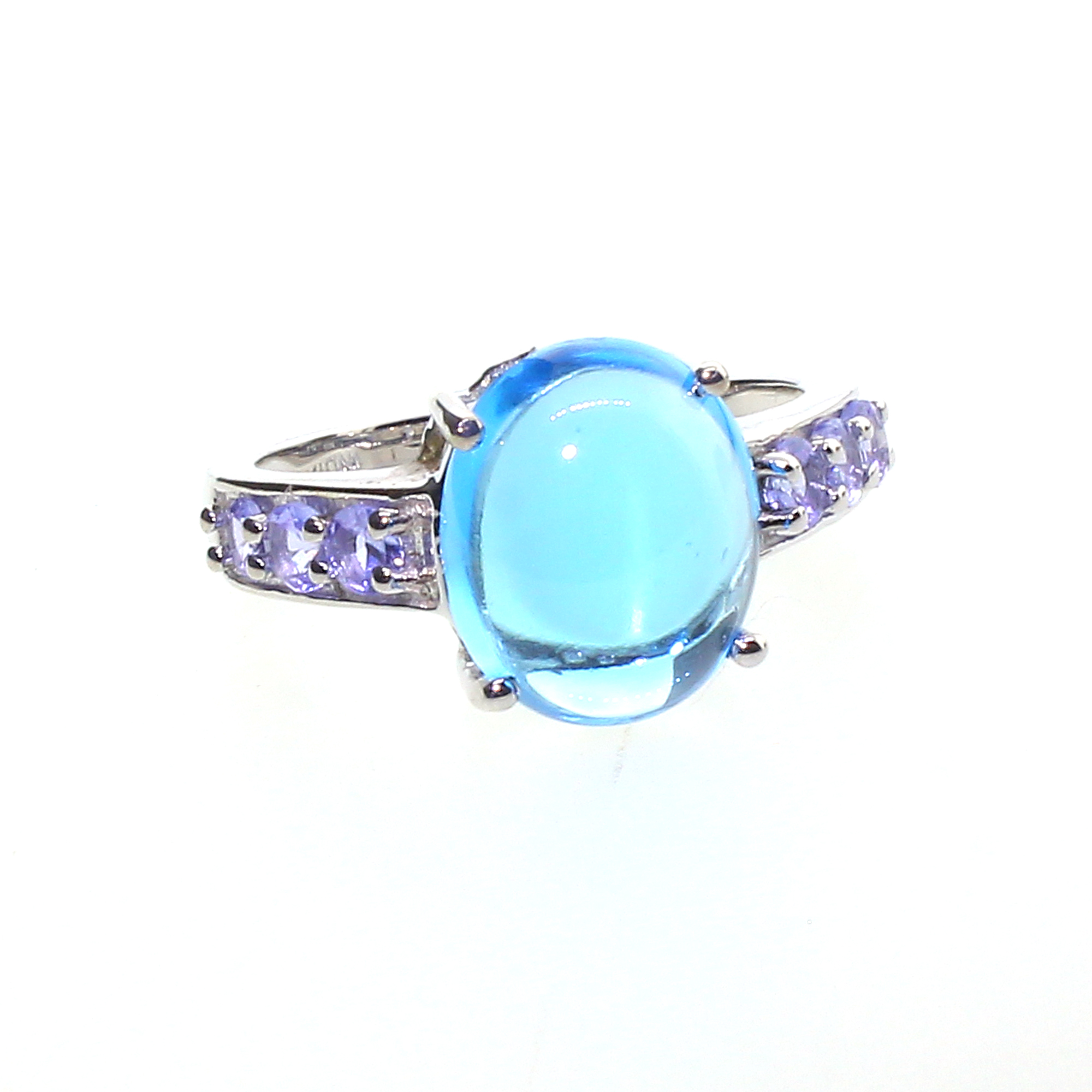 Cabochon Cut Topaz and Multi Gemstone Sterling Silver Size 6 Ring