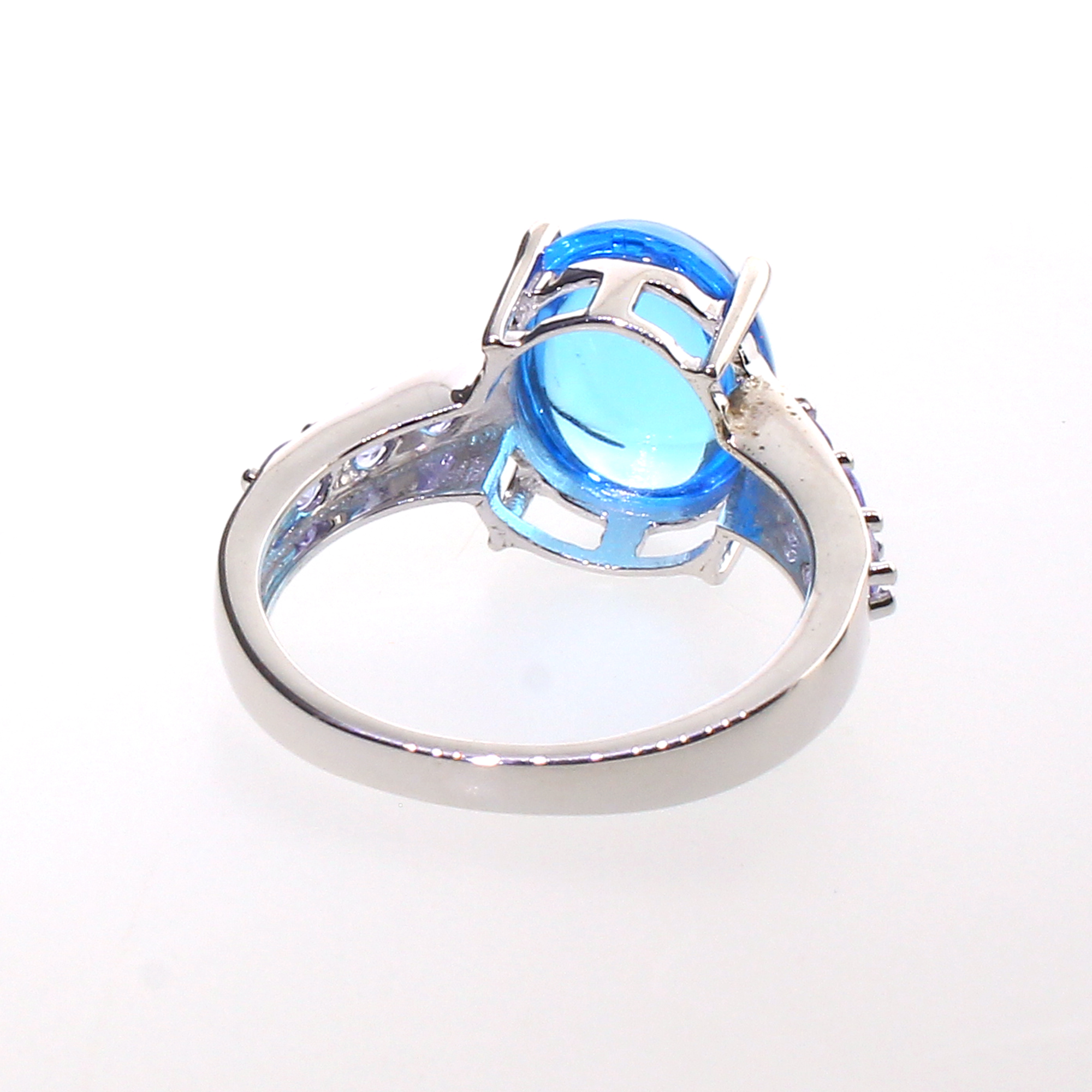 Cabochon Cut Topaz and Multi Gemstone Sterling Silver Size 6 Ring - Image 2