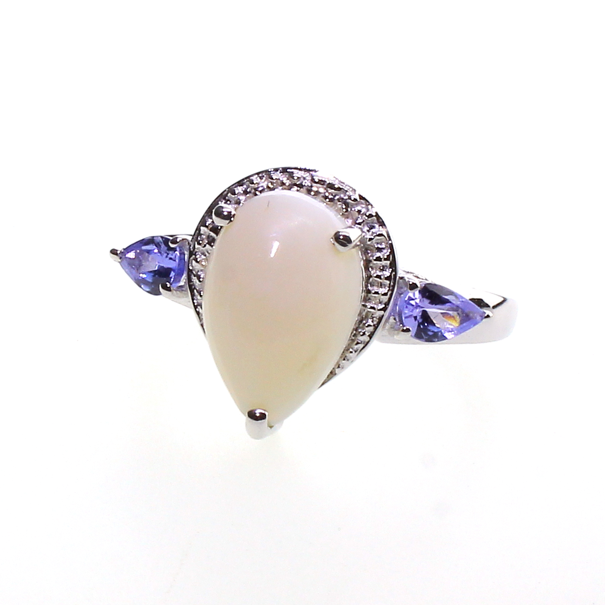 Cabochon Cut Larimar and Multi Gemstone Sterling Silver Size 6 Ring