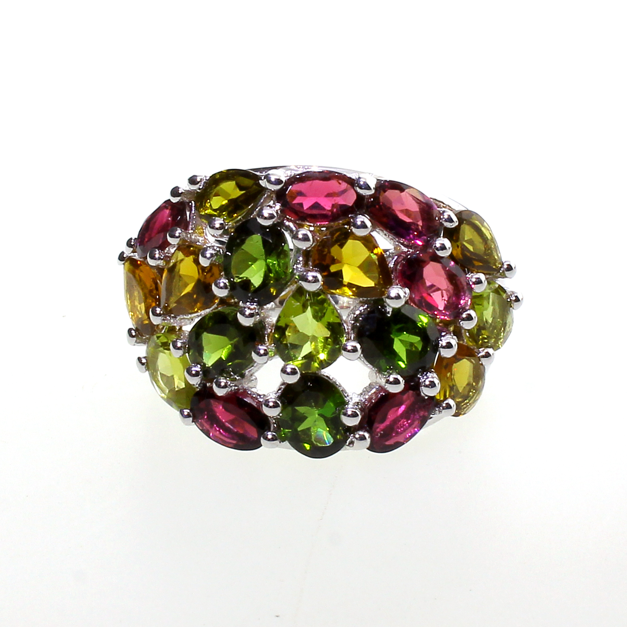 Round Cut Multi Gemstone Sterling Silver Size 7 Ring