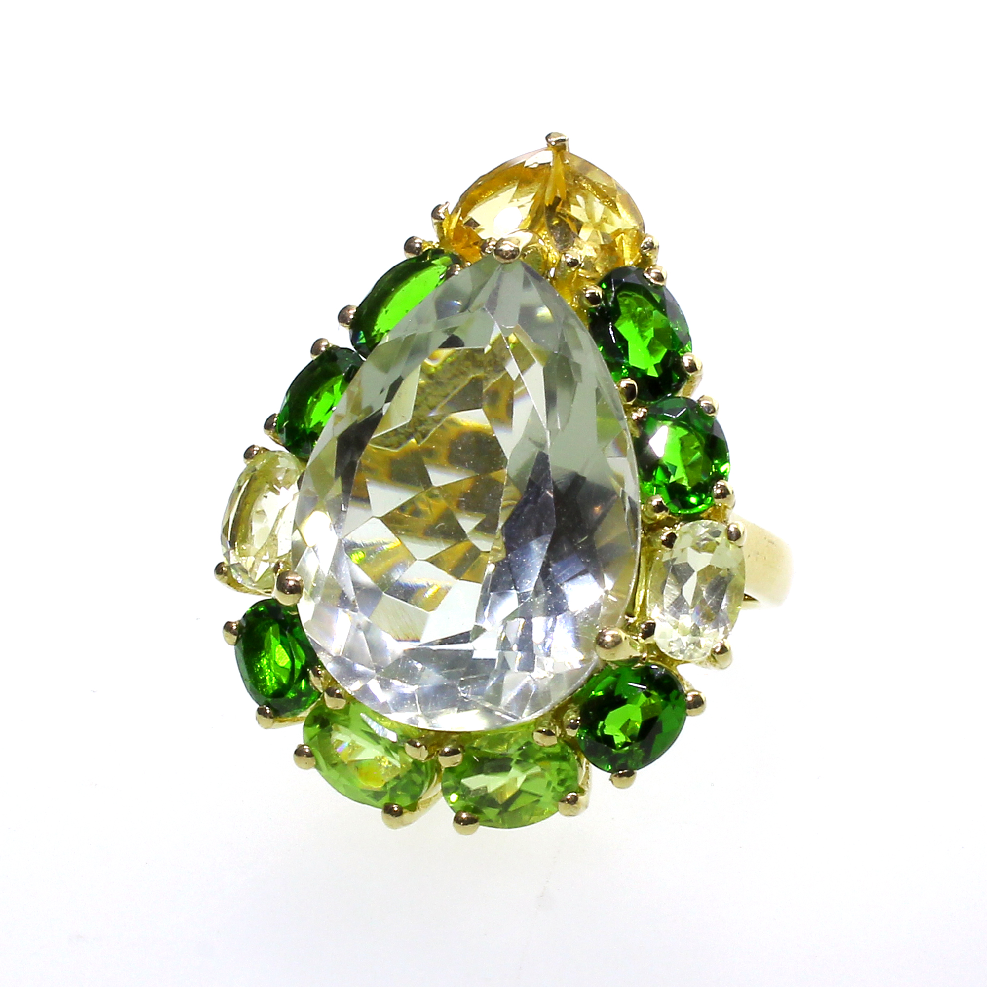 Teardrop Cut Aquamarine and Multi Gemstone Sterling Silver Size 7 Ring