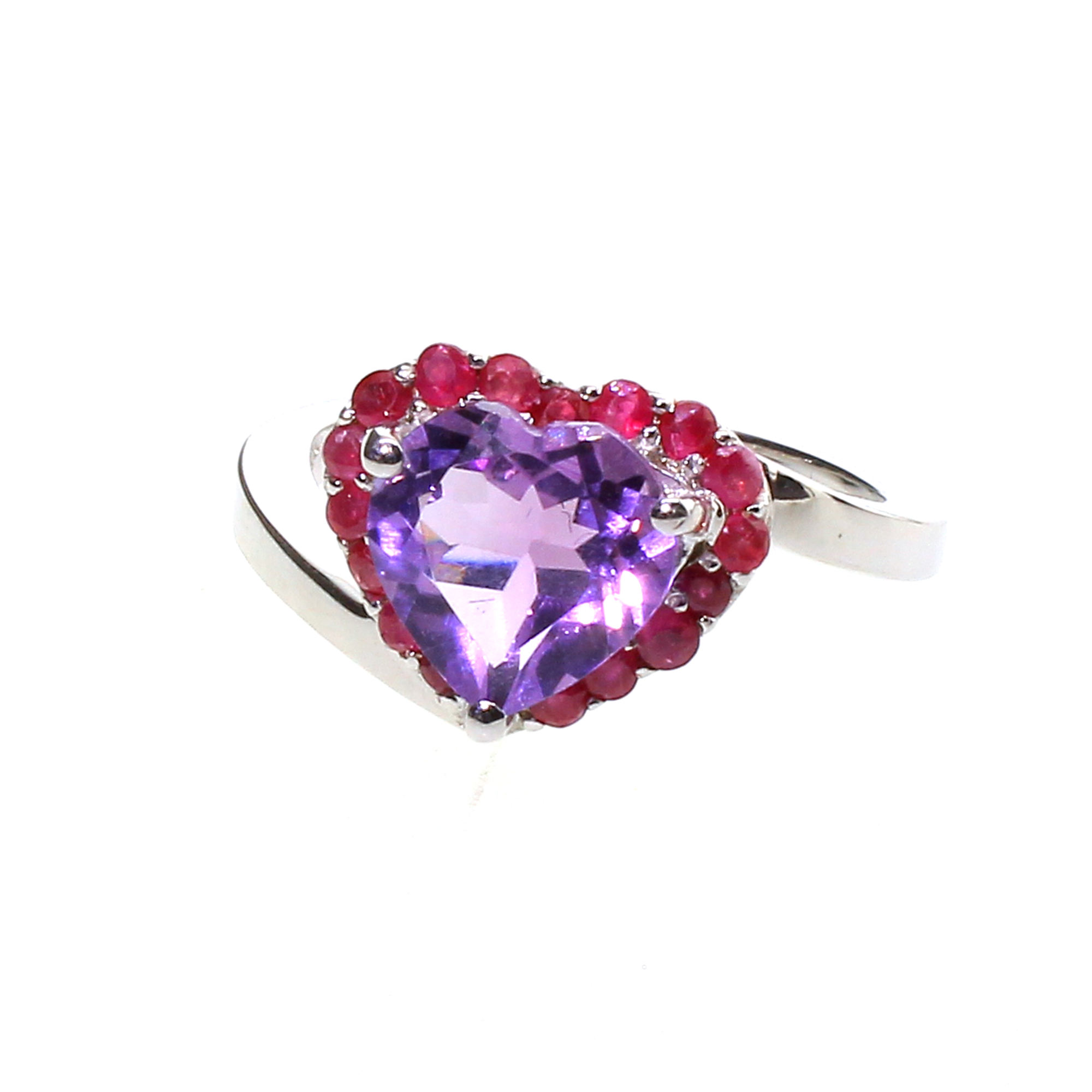 Heart Cut Amethyst and Multi Gemstone Sterling Silver Size 7 Ring