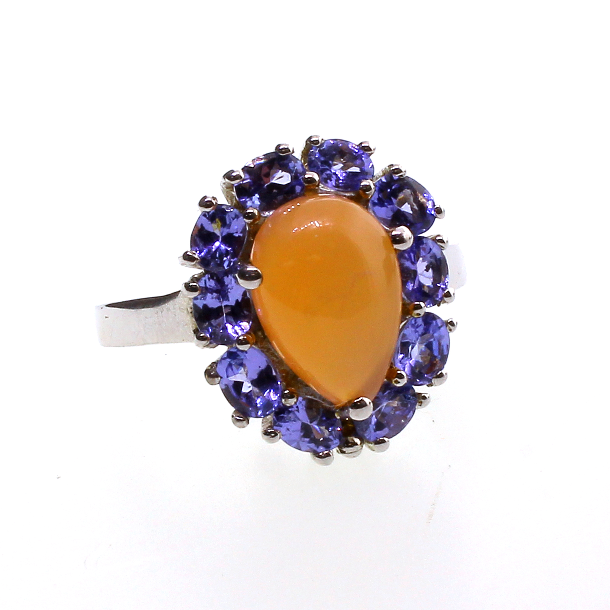 Cabochon Cut Opal and Multi Gemstone Sterling Silver Size 7.5 Ring