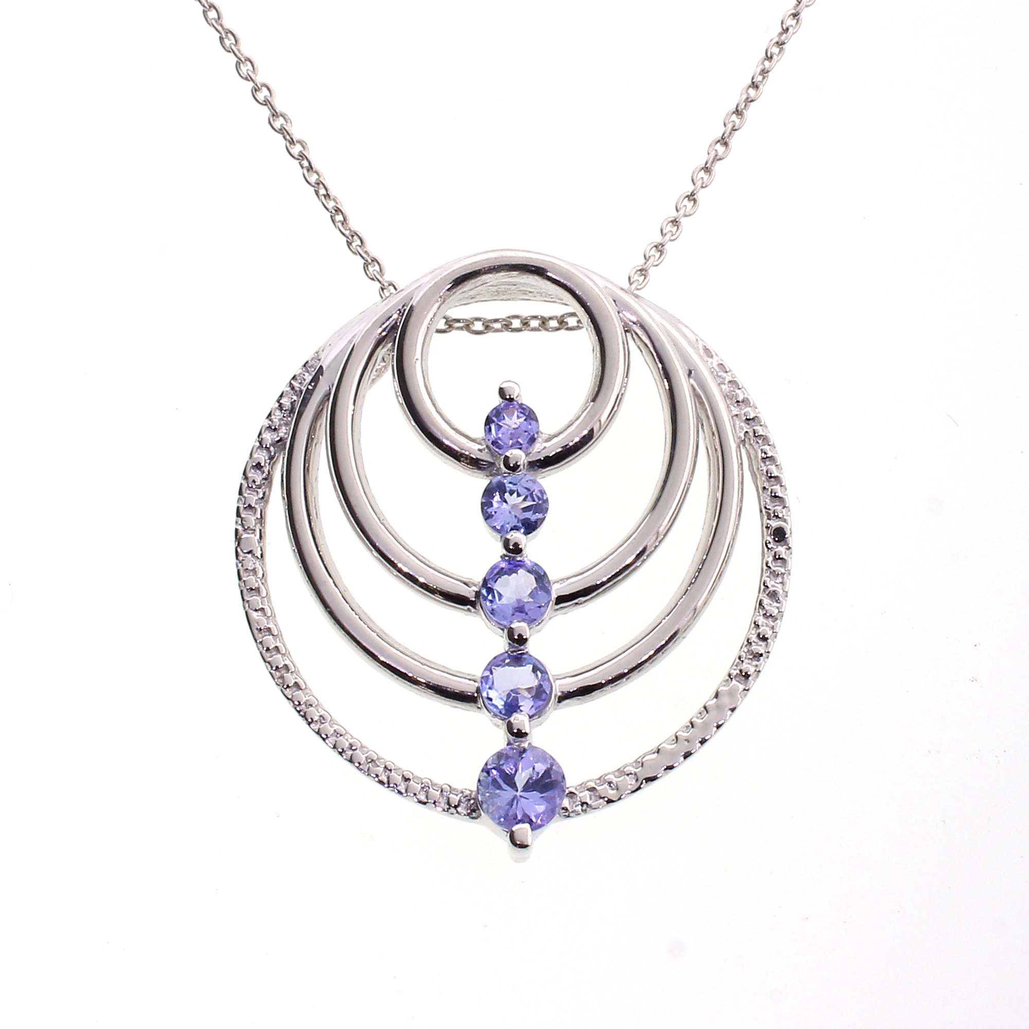 Round Cut Tanzanite Sterling Silver Pendant