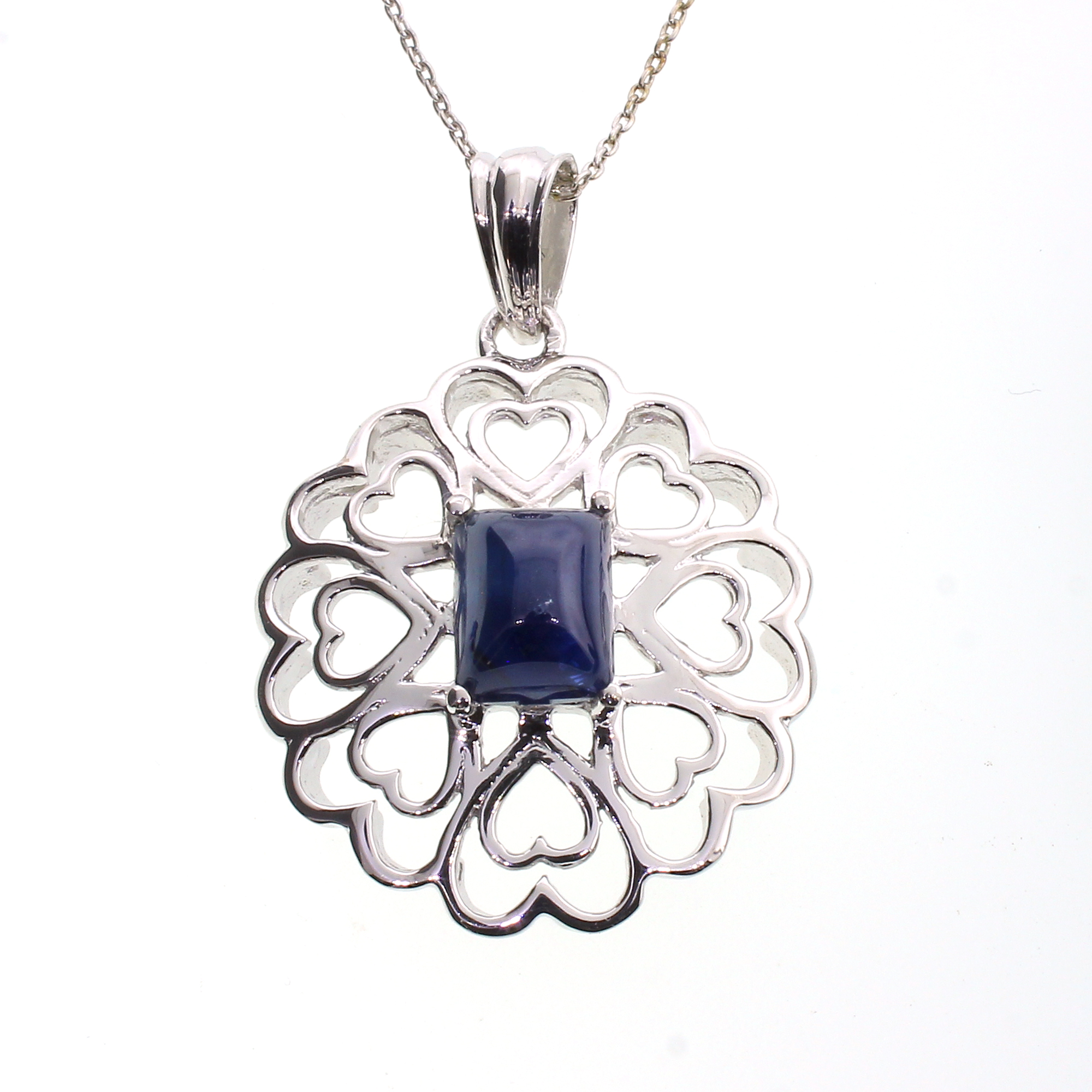 Cabochon Cut Sapphire Sterling Silver Pendant