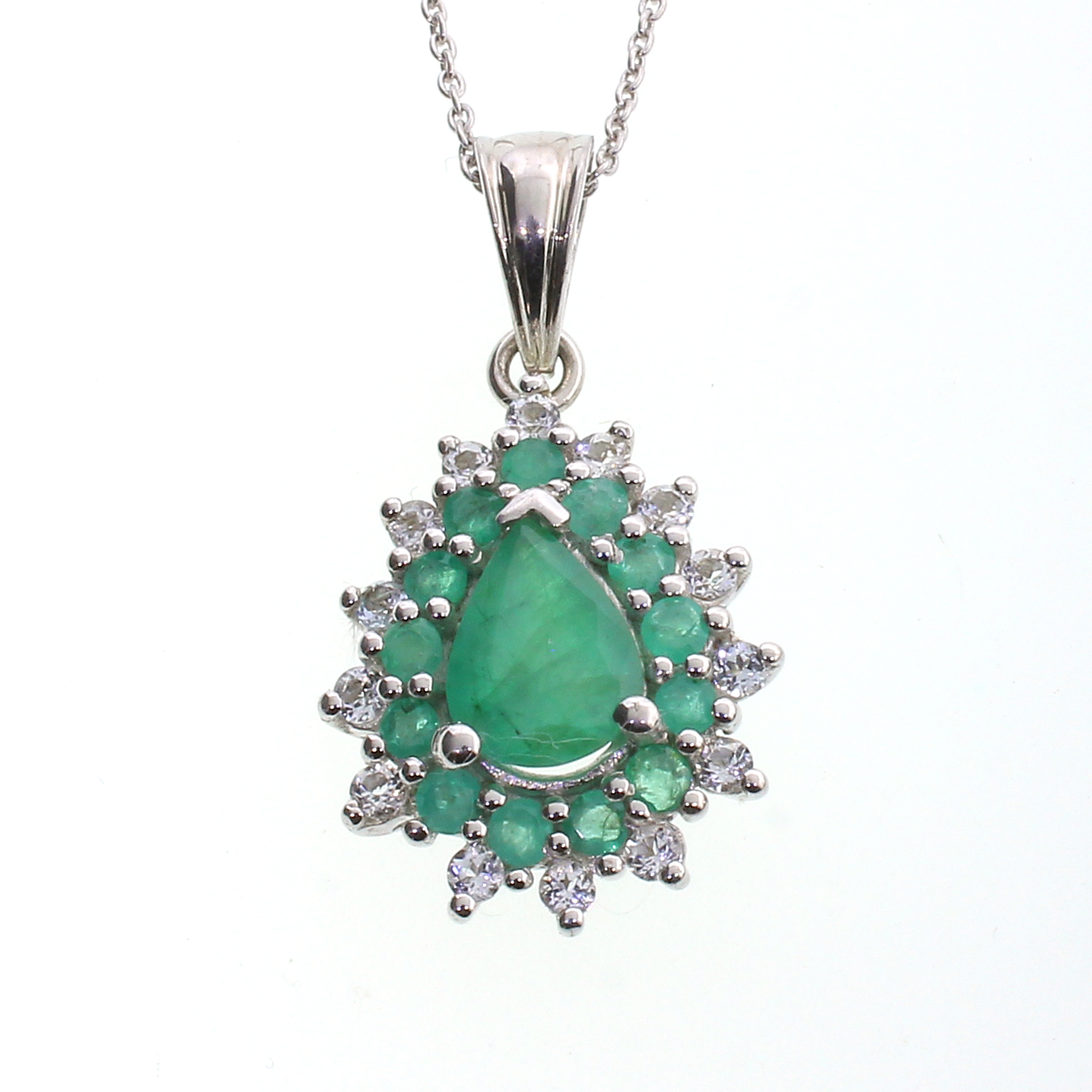 Teardrop Cut Emerald Sterling Silver Pendant