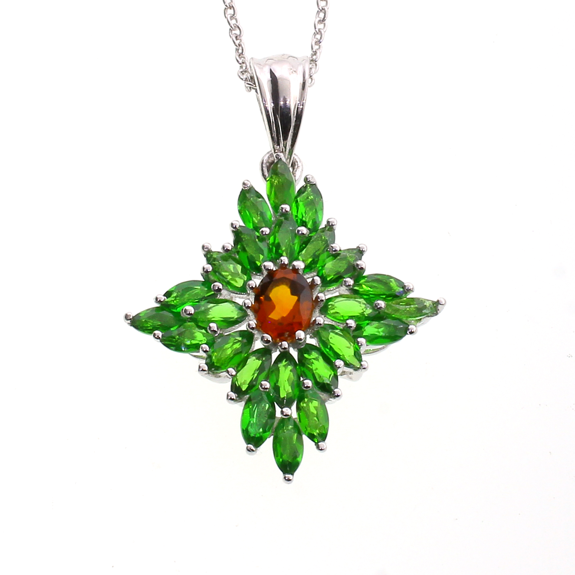 Oval Cut Citrine and Multi Gemstone Sterling Silver Pendant