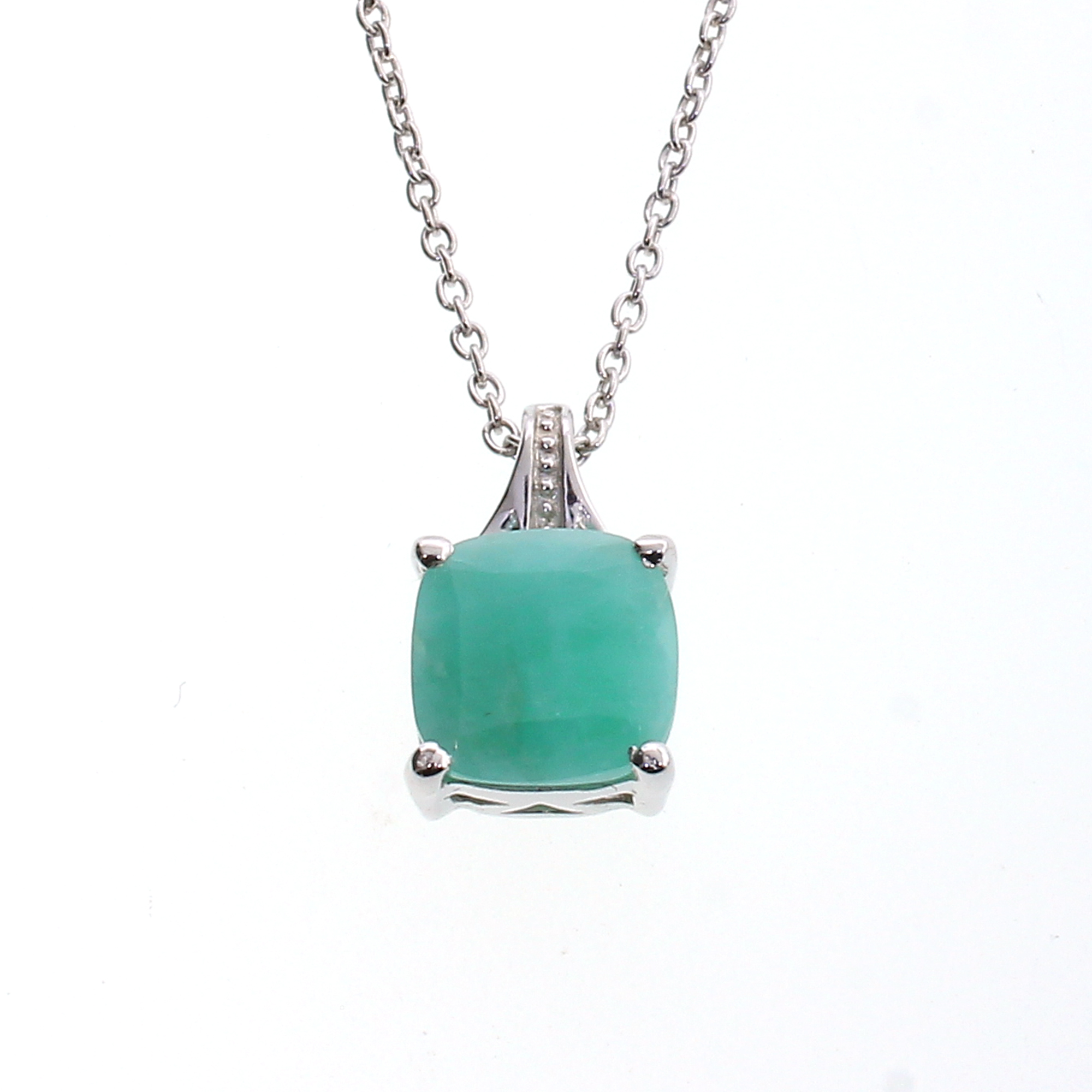 Square Cut Emerald Sterling Silver Pendant