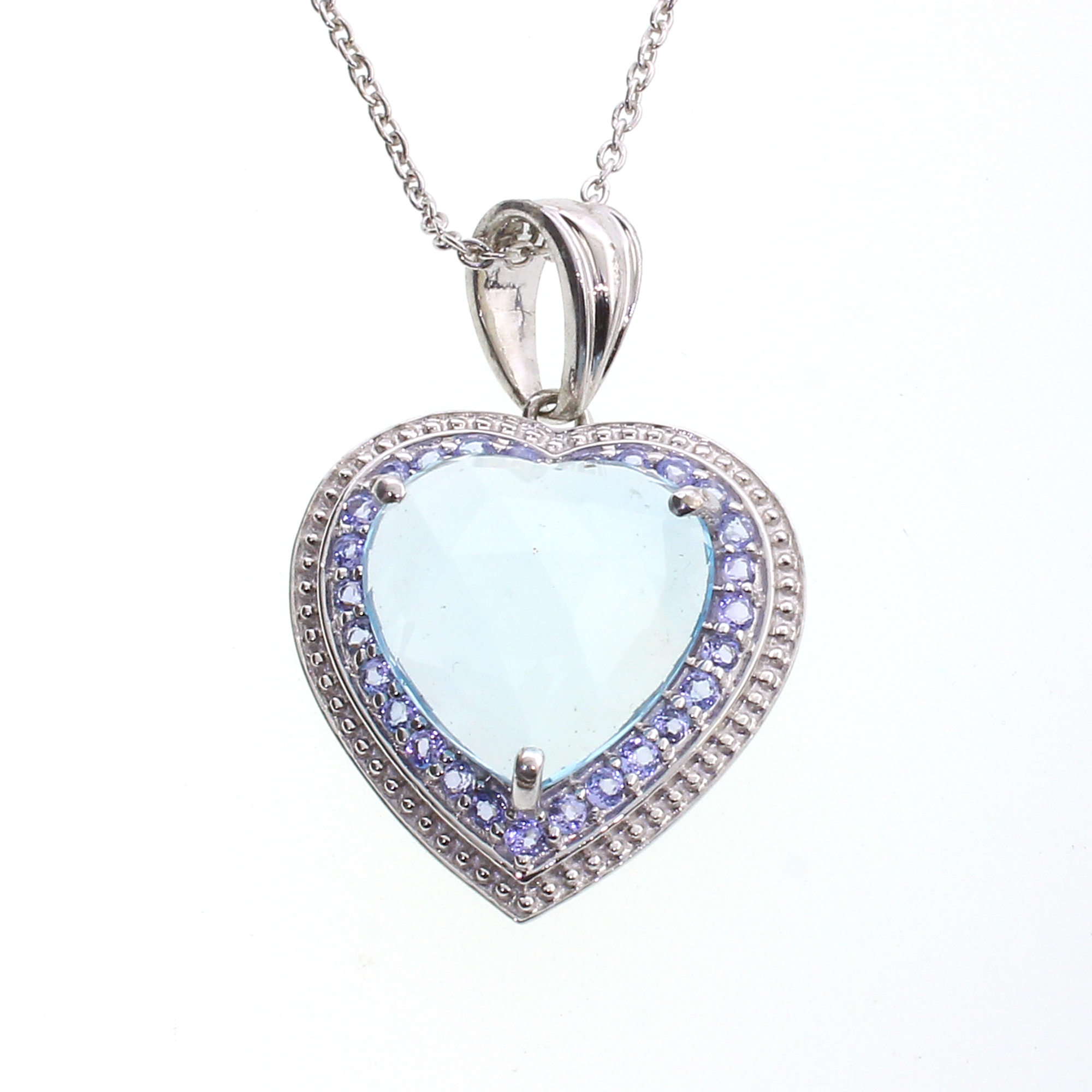 Heart Cut Aquamarine Sterling Silver Pendant