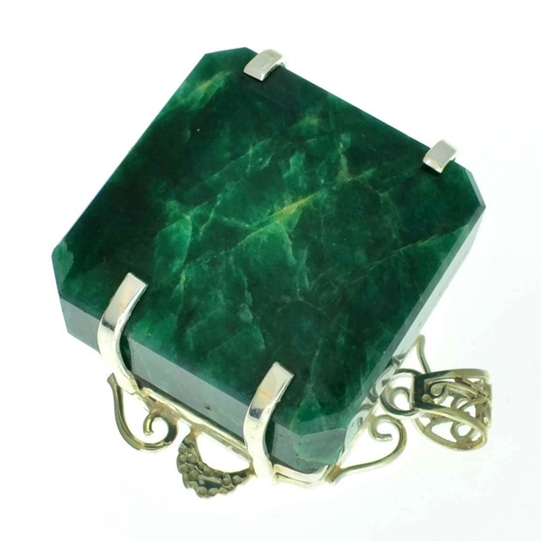 370.91CT Green Beryl and Sterling Silver Pendant