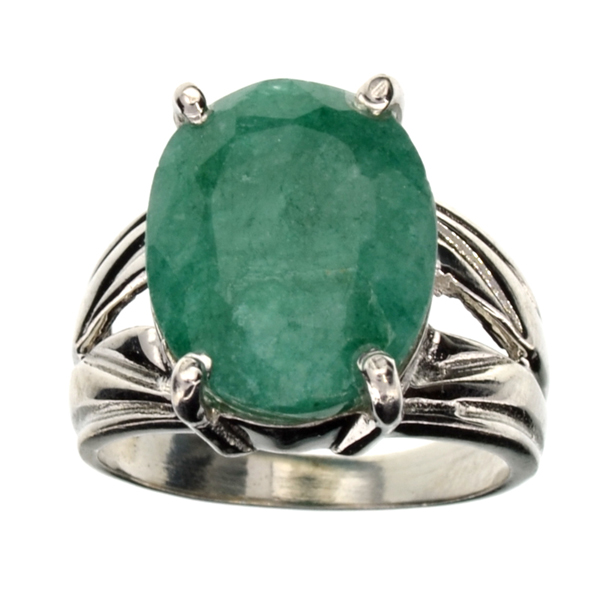 8.10CT Oval Cut Green Beryl and Sterling Silver Ring