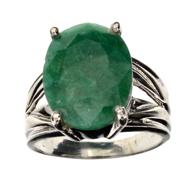 8.10CT Oval Cut Green Beryl and Sterling Silver Ring