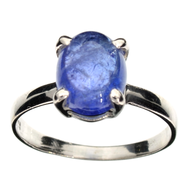 3.75CT Oval Cut Cabochon Tanzanite and Sterling Silver Ring