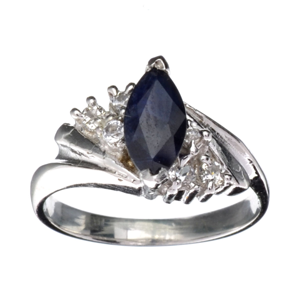 1.00CT Blue Sapphire And Topaz  Platinum Over Sterling Silver Ring