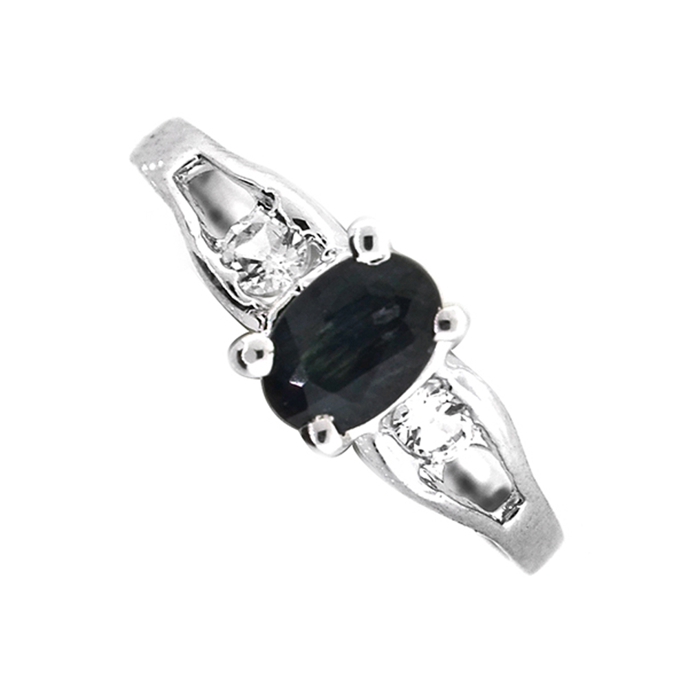 0.80CT Blue Sapphire And Topaz  Platinum Over Sterling Silver Ring