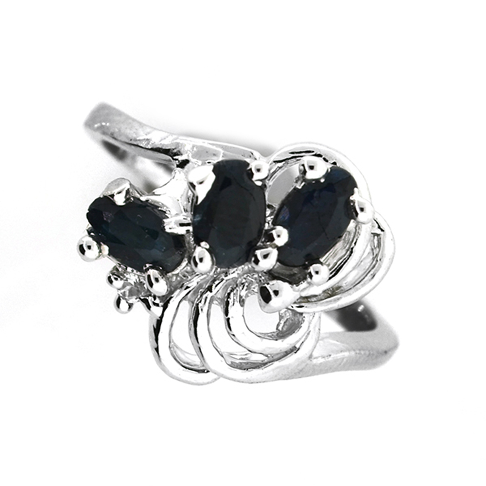 1.00CT Blue Sapphire And Topaz Platinum Over Sterling Silver Ring