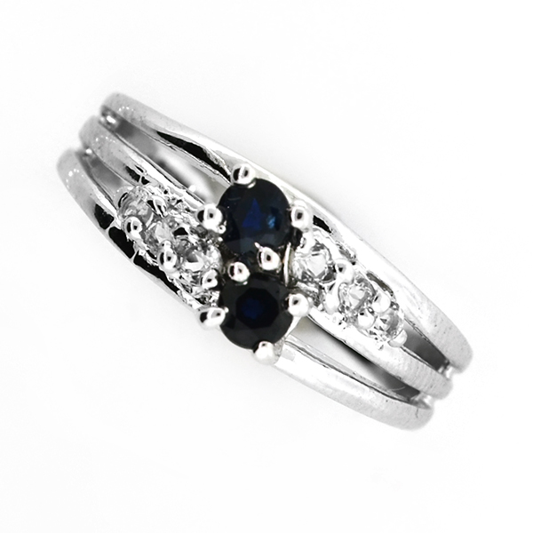 0.36CT Round Cut Blue Sapphire And Topaz  Platinum Over Sterling Silver Ring