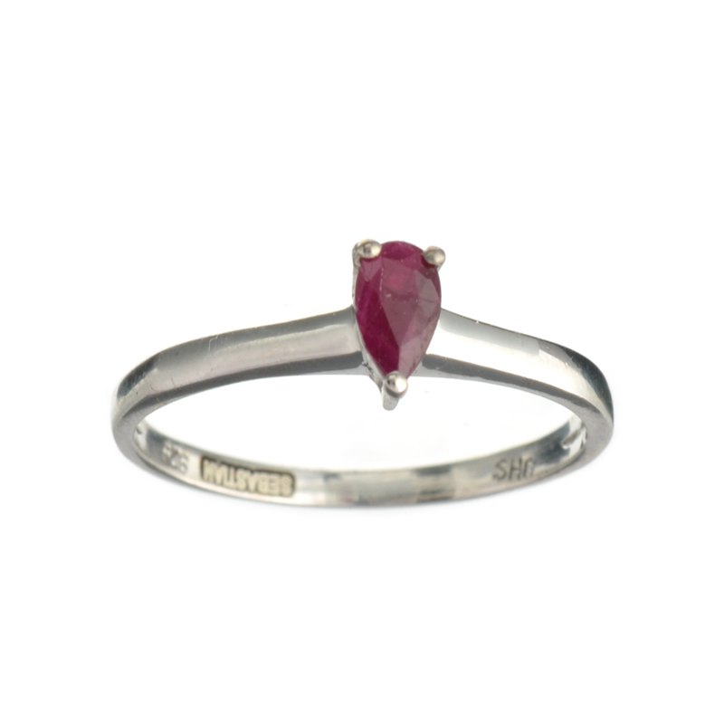 0.50CT Pear Cut Ruby And Sterling Silver Ring