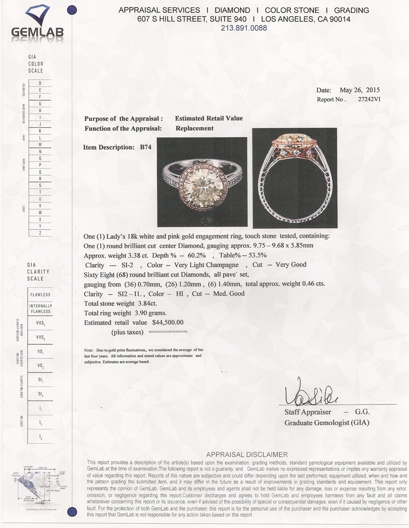 18KT White And Pink Gold, 3.84CT Round Brilliant Cut Diamond Ring (VGN B-74) - Image 3