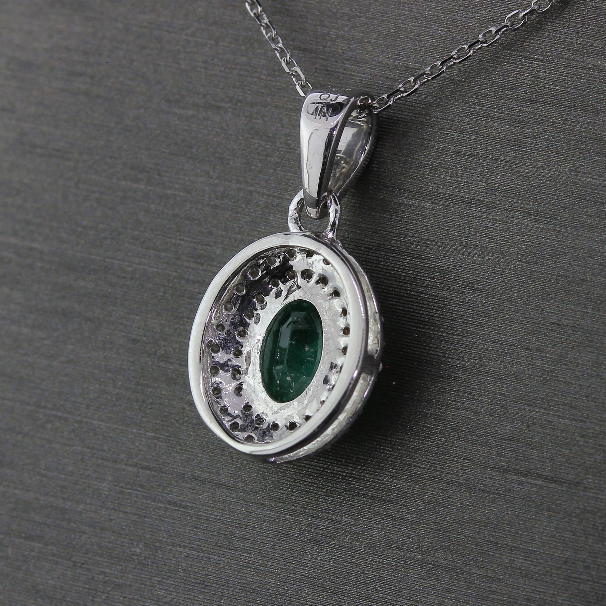 Remarkable Zambian Emerald Pendant with Diamonds and 14kt White Gold Necklace! - Image 3