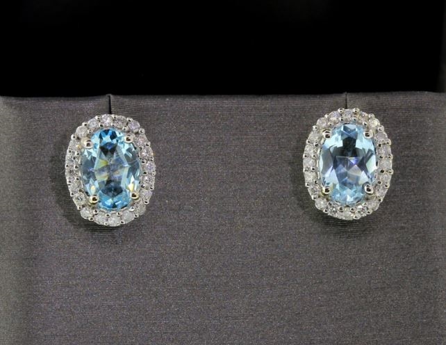 High End Posh Aquamarine and Diamond Earrings in White Gold!