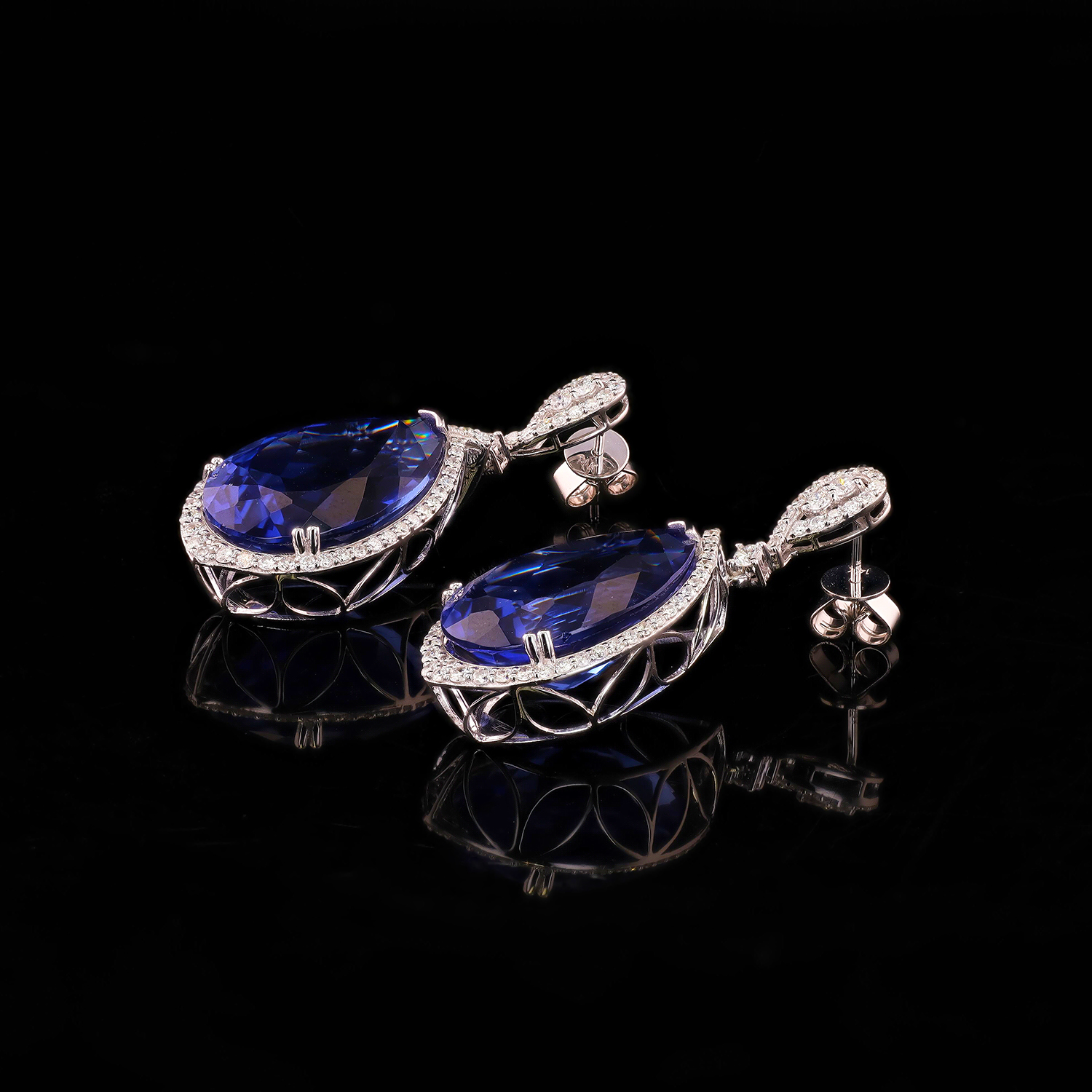 50.57ctw Blue Sapphire and 1.67ctw Diamond 14K White Gold Earrings (LAB GROWN) (Vault_R65) - Image 3