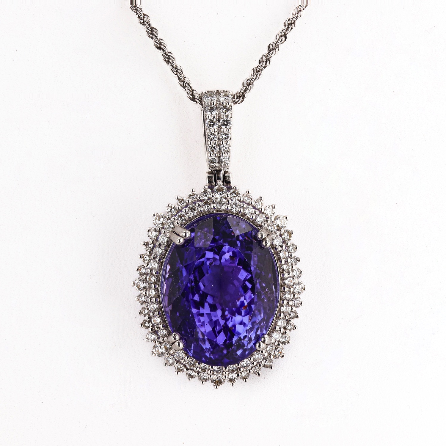 30.80ct Tanzanite and 1.42ctw Diamond Platinum Pendant (GIA CERTIFIED) (Vault_R65)