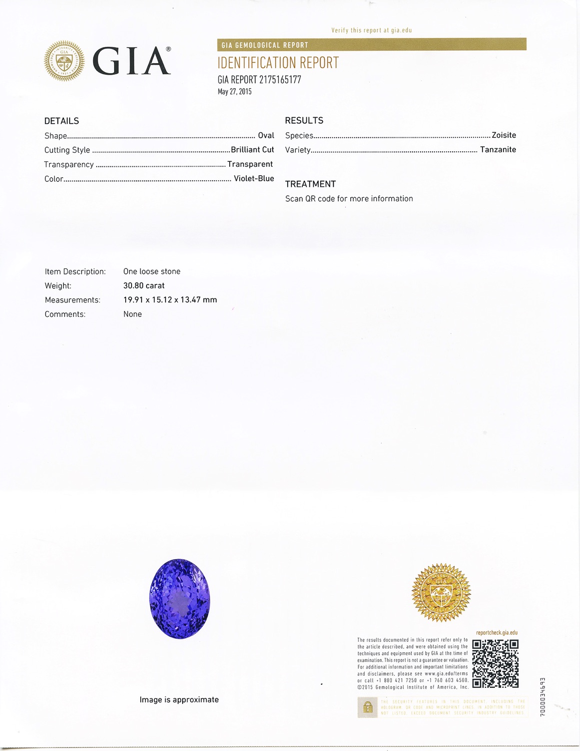 30.80ct Tanzanite and 1.42ctw Diamond Platinum Pendant (GIA CERTIFIED) (Vault_R65) - Image 5