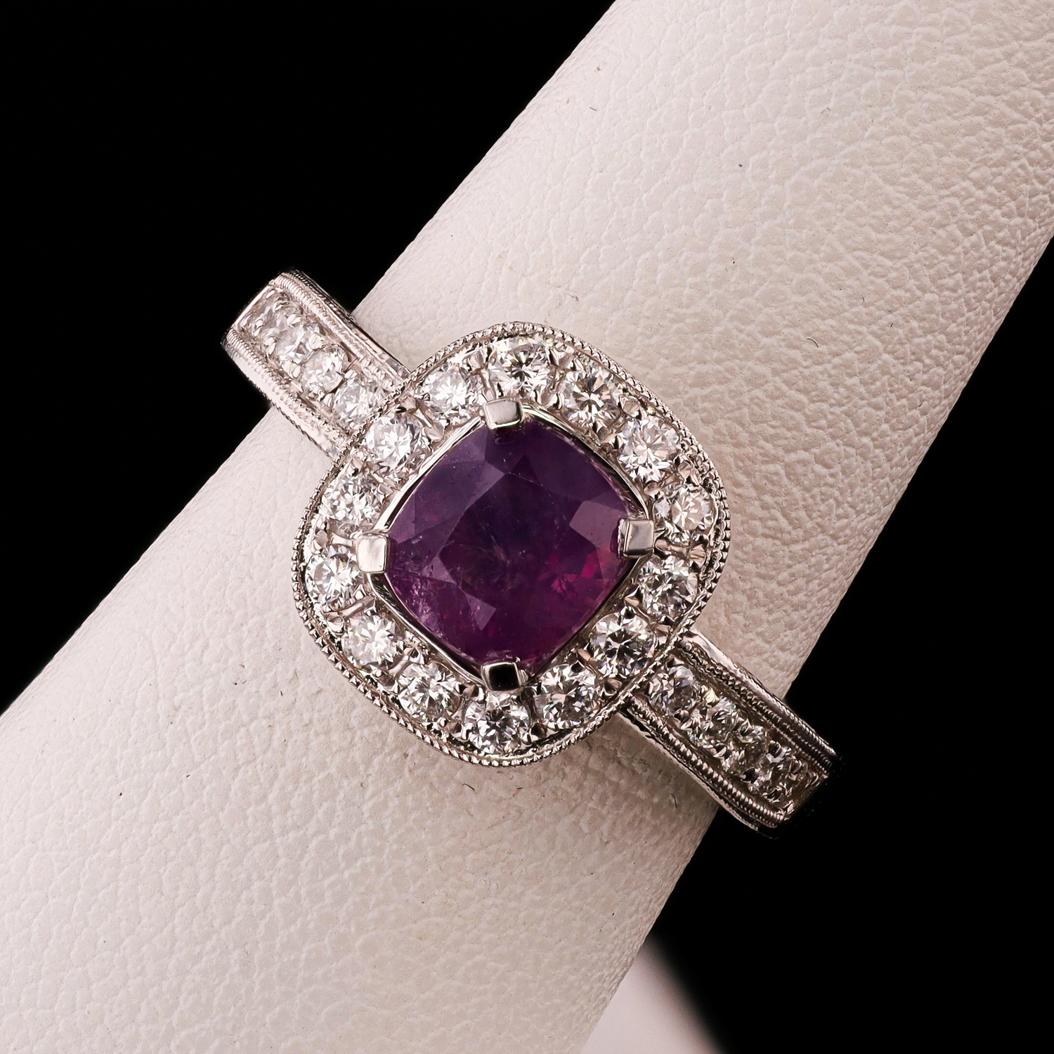 1.10ct UNHEATED Purple Pink KASHMIR Sapphire and 1.44ctw Diamond Platinum Ring (GIA CERTIFIED) (Vault_R65) - Image 3